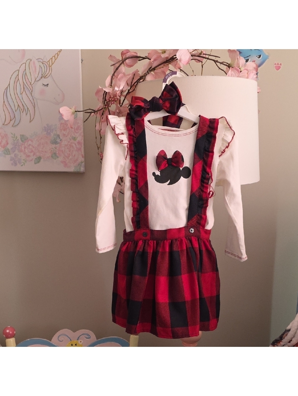 Disney White and Red Buffalo Check Jumper